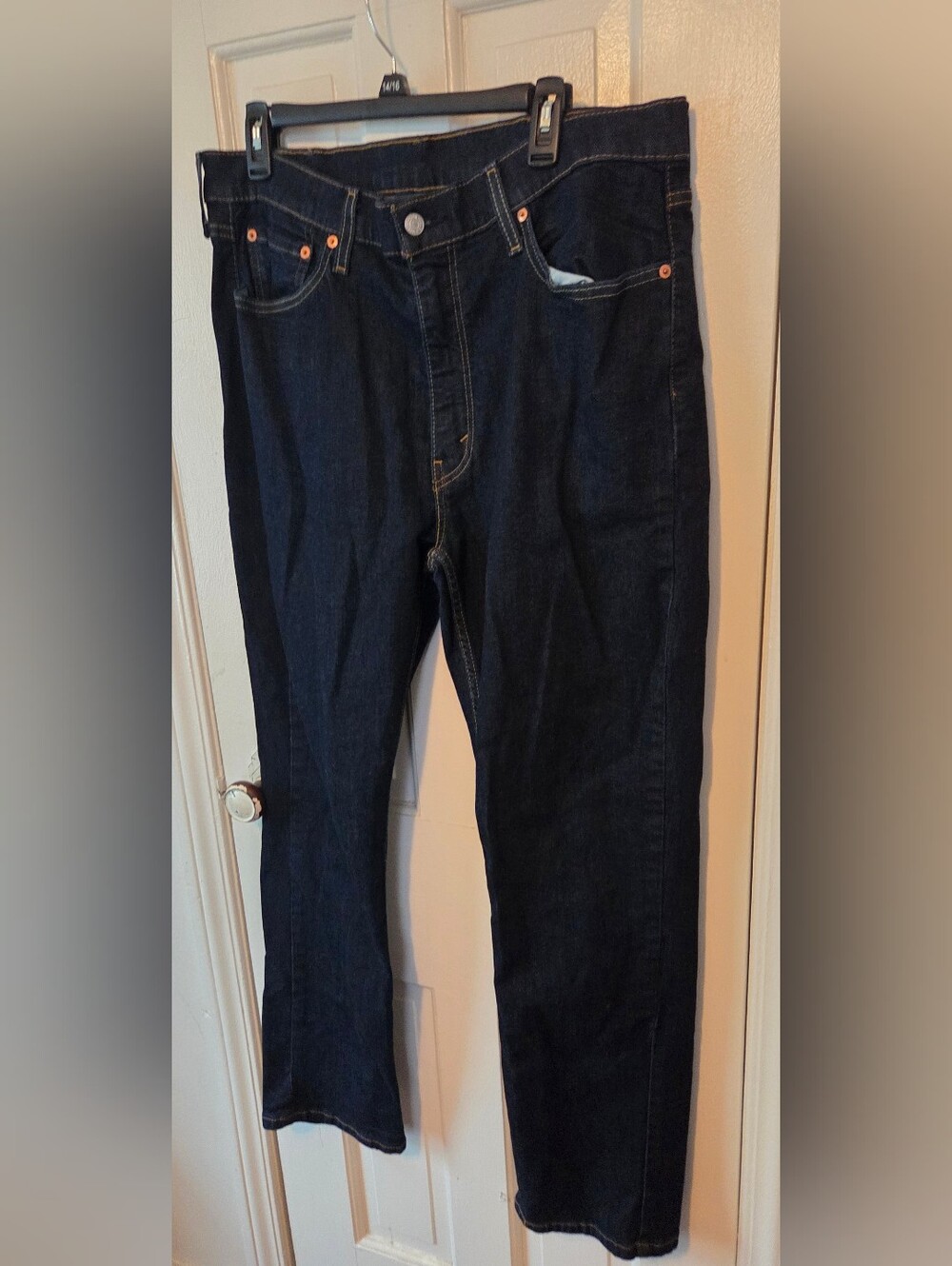 Levi's 514 Straight Fit Jeans Mens 38x32 Dark Indigo Blue Stretch Denim